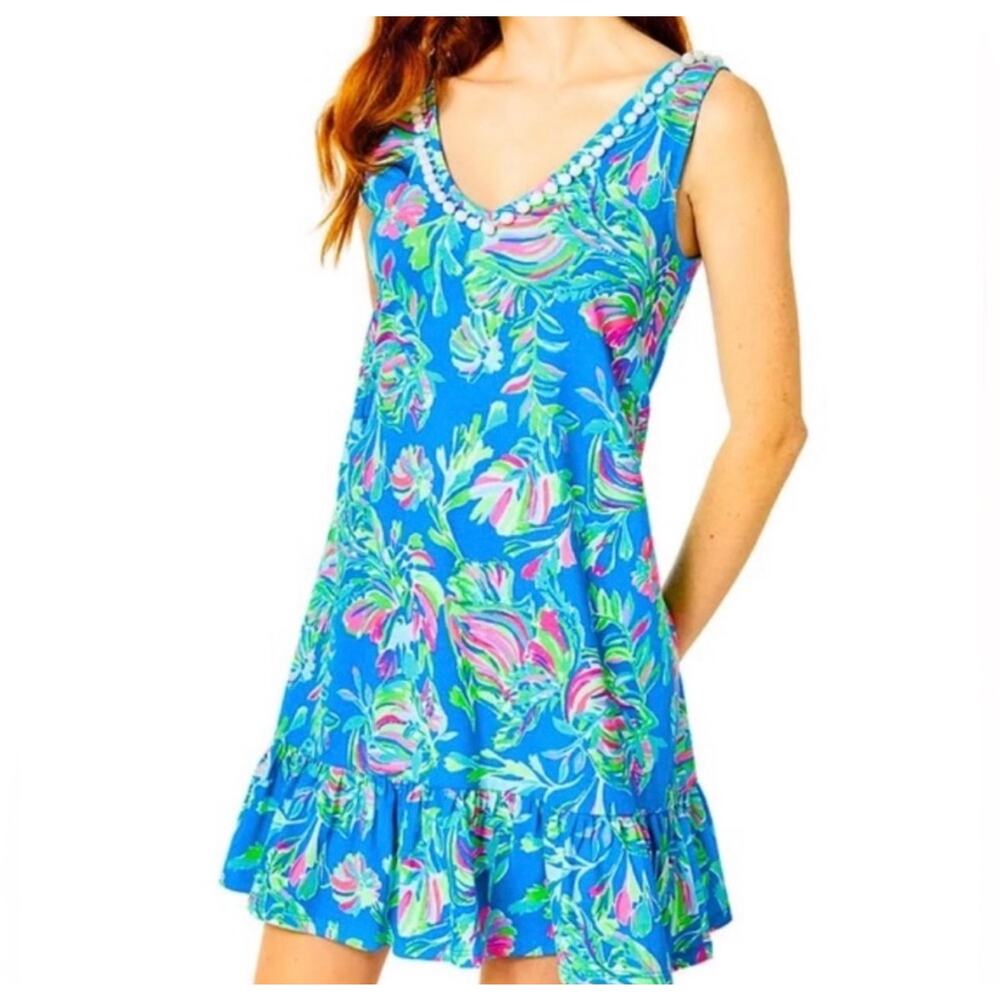 NWT Lilly Pulitzer Camilla Swing Dress in Blue Flare Fancy Fins size Large